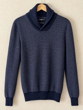 Impermeable Platinum Merino Wool Silk Cashmere Shawl Collar Men's Sweater Small
